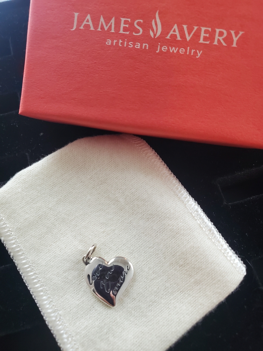 James Avery Sterling Silver Heart Charm with Engraved Script
